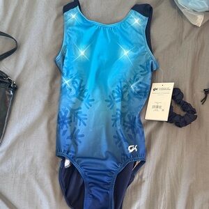 GK Gymnastics Kids One Piece in Blue with Snowflake Design